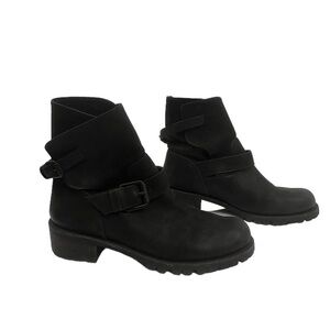 ALLSAINTS Black Slouch Moto Chunk Heel Ankle Boots Size 40 Women’s